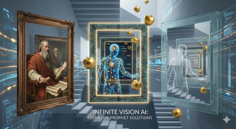 Three ornate mirrors reflecting infinitely with different prophet figures