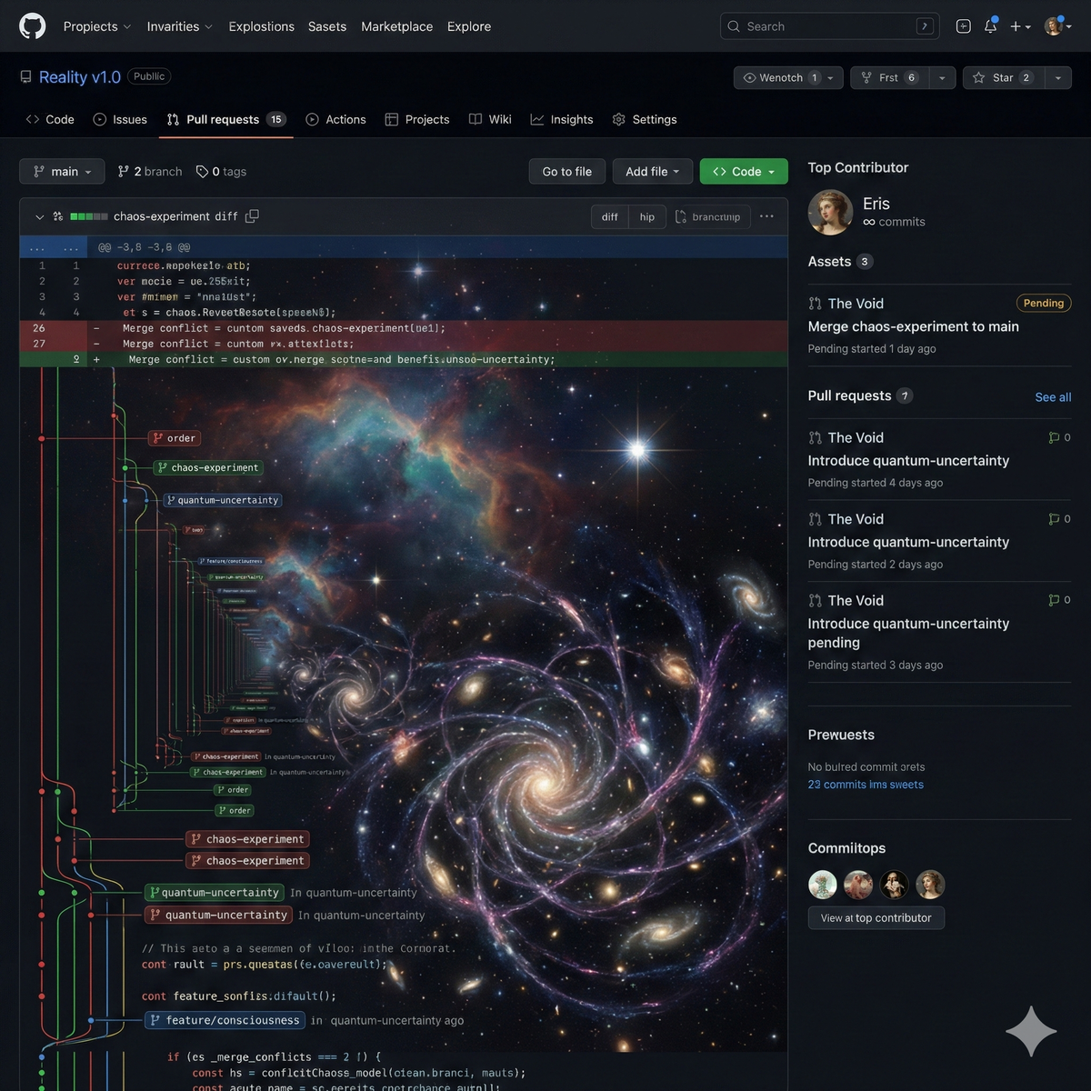 A pristine GitHub interface in dark mode, showing a repository called 